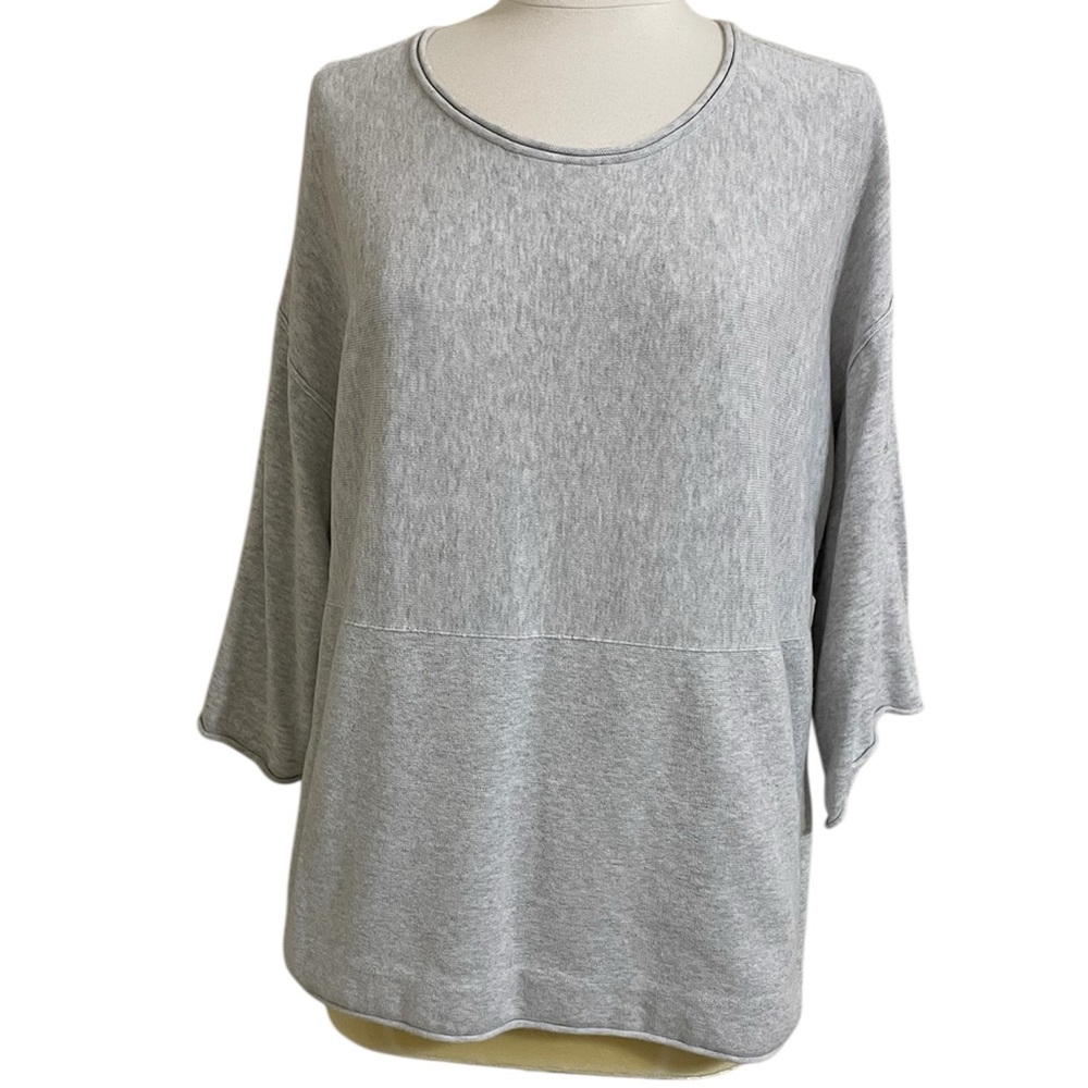 J.JILL Gray Cotton Boxy Knit Top Front Pouch Pocket Small